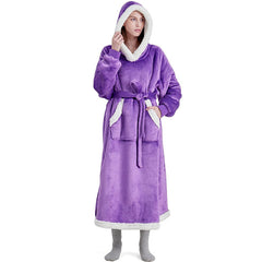 ZOLAA Luxury Oversized Flannel Wearable Hoodie Blanket with Lantern Sleeves