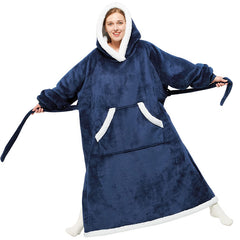 ZOLAA Luxury Oversized Flannel Wearable Hoodie Blanket with Lantern Sleeves