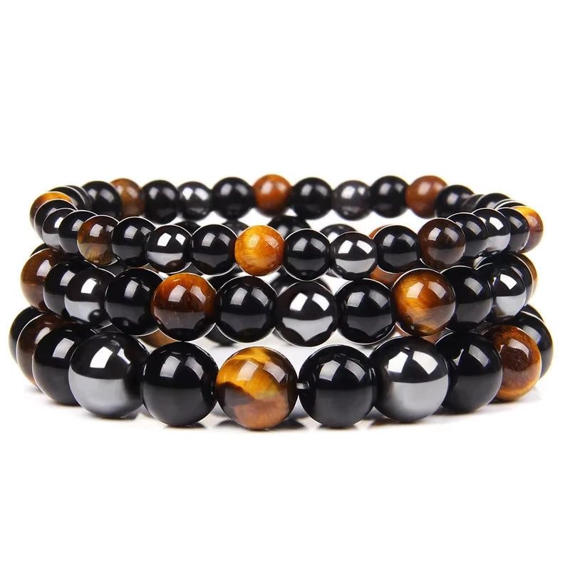 ZOLAA Natural Black Obsidian Hematite Tiger Eye Beads Bracelets
