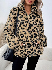 ZOLAA Wild Luxe Loose-Fit Leopard Print Zip-Up Jacket