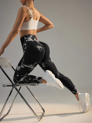 ZOLAA Tie Dye Seamless Elastic Tights Wide Waistband Sports Leggings