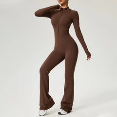 ZOLAA Long Sleeve Zipper High Strength Yoga Bodysuit