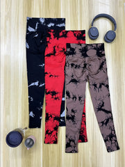 ZOLAA Tie Dye Seamless Elastic Tights Wide Waistband Sports Leggings