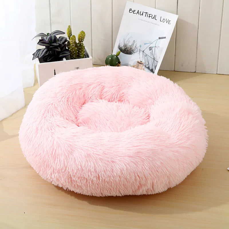 ZOLAA Round Cat Beds House Soft Long Plush Bed For Dogs