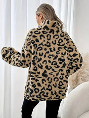 ZOLAA Wild Luxe Loose-Fit Leopard Print Zip-Up Jacket