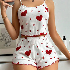 ZOLAA Ventilate Soft Casual Love Printing Sleepwear Set