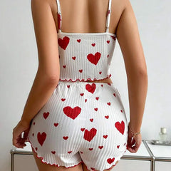 ZOLAA Ventilate Soft Casual Love Printing Sleepwear Set