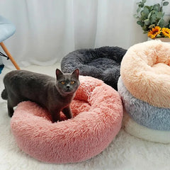 ZOLAA Round Cat Beds House Soft Long Plush Bed For Dogs