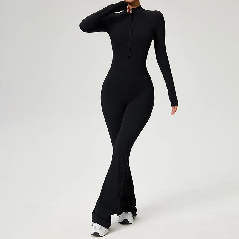 ZOLAA Long Sleeve Zipper High Strength Yoga Bodysuit