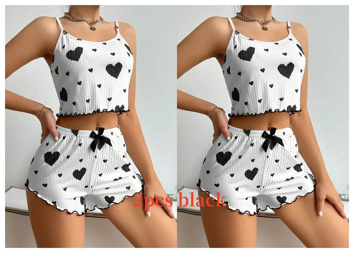 ZOLAA Ventilate Soft Casual Love Printing Sleepwear Set