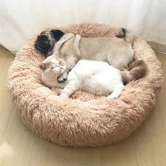 ZOLAA Round Cat Beds House Soft Long Plush Bed For Dogs